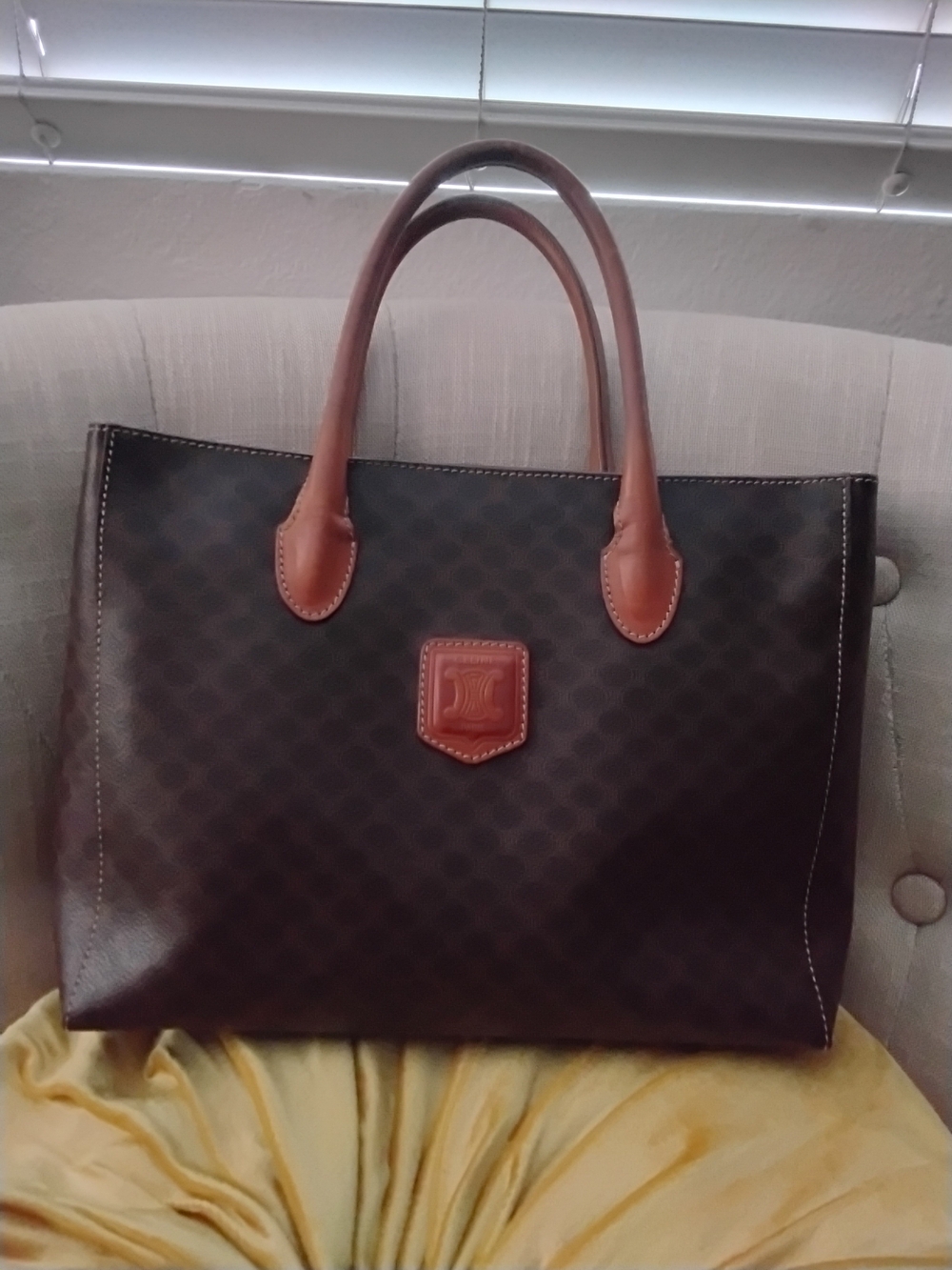 Celine Brown Tote with Tan Leather Handles